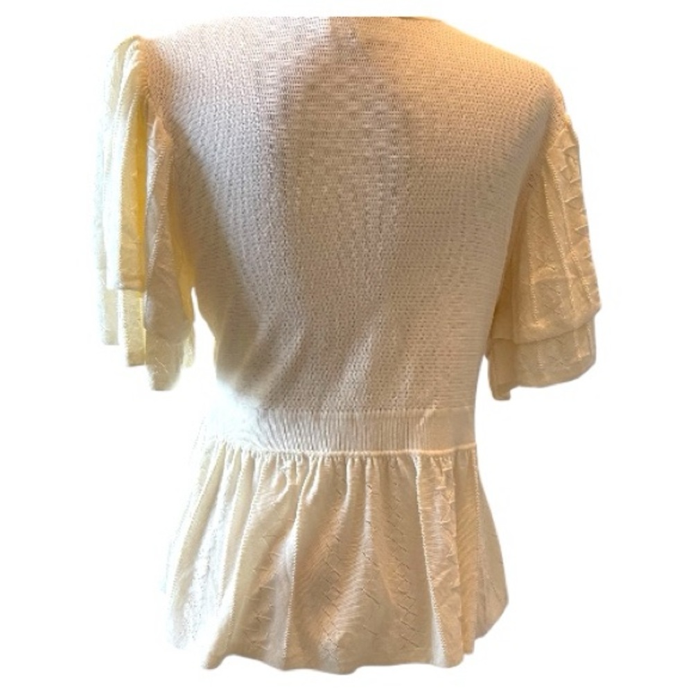 BA&SH Acacio Pointelle Knit Short Sleeve Cardigan - Off White size 8 - Picture 3 of 13